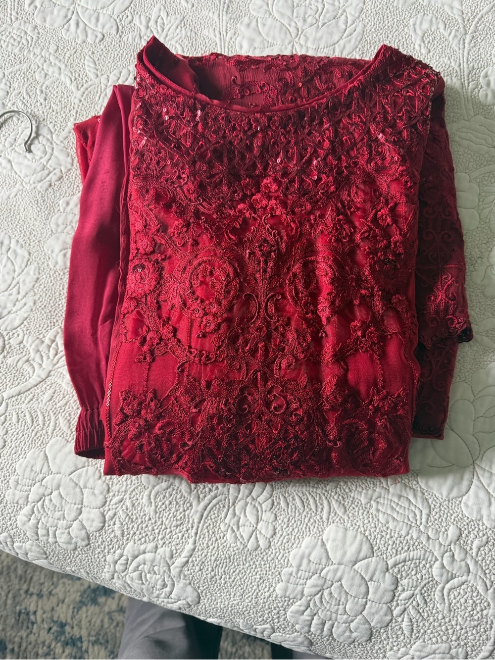 Red Lace Embroidered Women’s Top